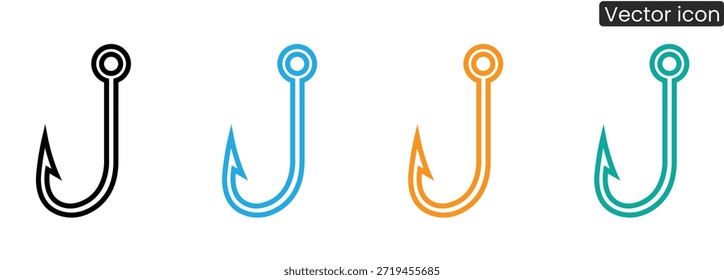 Conjunto de ícones de gancho de pesca vetorial moderno em cores diferentes para vários usos