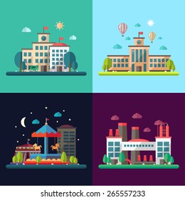 Set of modern vector flat design conceptual city illustrations