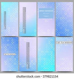 Set of modern vector flyers. Abstract white circles on light blue background, vector illustration