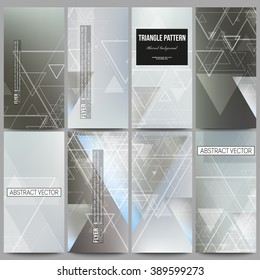 Set of modern vector flyers. Abstract blurred vector background with triangles, lines and dots.