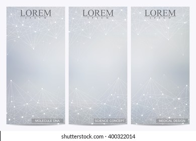 Set of modern vector flyers. Abstract background with molecule structure DNA and neurons. Medicine, science and technology banner, card,web, certificate.
