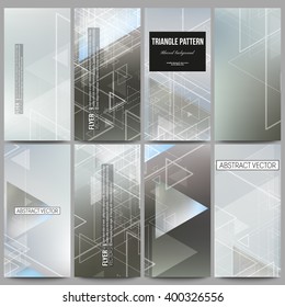 Set of modern vector flyers. Abstract blurred vector background with triangles, lines and dots.