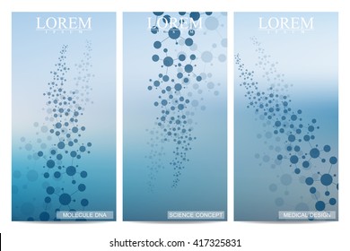 Set of modern vector flyers. Abstract background with molecule structure DNA and neurons