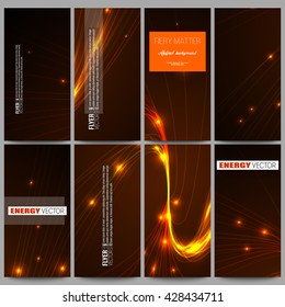 Set of modern vector flyers. Abstract lines background, dynamic glowing decoration, motion design, energy style vector illustration.
