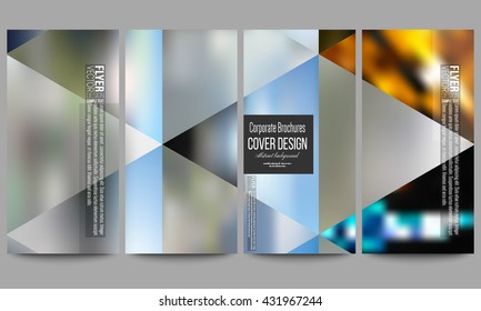 Set of modern vector flyers. Abstract multicolored background, blurred nature landscapes, geometric vector, triangular style illustration