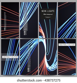 Set of modern vector flyers. Abstract lines background, motion design vector illustration.