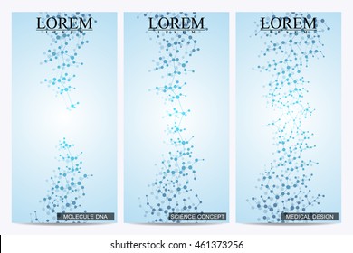 Set of modern vector flyers. Abstract background with molecule structure DNA and neurons. Medicine, science and technology banner, card,web, certificate