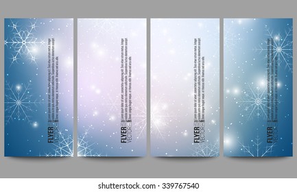 Set of modern vector flyers. Blue abstract winter background. Christmas vector style with snowflakes.