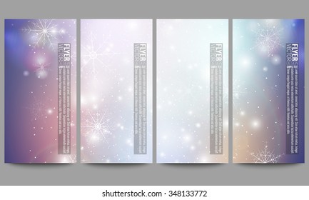 Set of modern vector flyers. Blue abstract winter background. Christmas vector style with snowflakes.