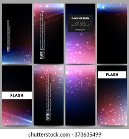 Set of modern vector flyers. Flashes against dark background.
