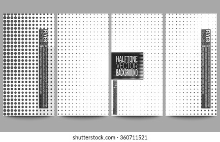 Set of modern vector flyers. Halftone vector background. Abstract halftone effect with black dots on white background.