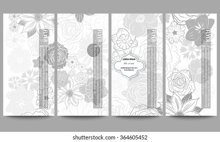 Set of modern vector flyers. Hand drawn floral doodle pattern, abstract vector background