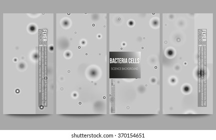 Set of modern vector flyers. Molecular research, illustration of cells in gray, science vector background.