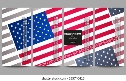 Set of modern vector flyers. Presidents day background, abstract poster with american flag, vector illustration