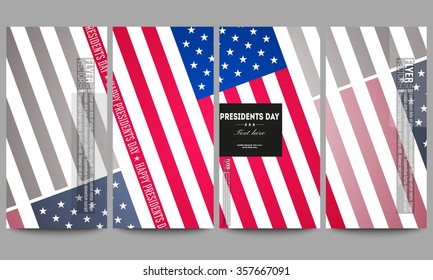 Set of modern vector flyers. Presidents day background with american flag, abstract vector illustration
