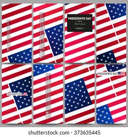 Set of modern vector flyers. Presidents day background with american flag, abstract vector illustration