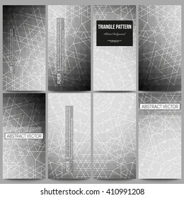 Set of modern vector flyers. Sacred geometry, triangle design gray background. Abstract vector illustration