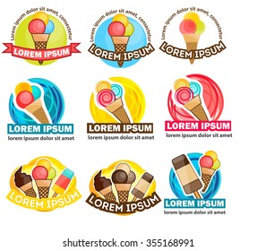 Set of modern vector ice cream logos.Logos for ice cream company. Logos for ice cream shop. Ice cream illustration