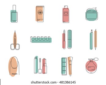 Set of modern vector icons cosmetics and manicure. Line style icon. Cosmetics icon. 