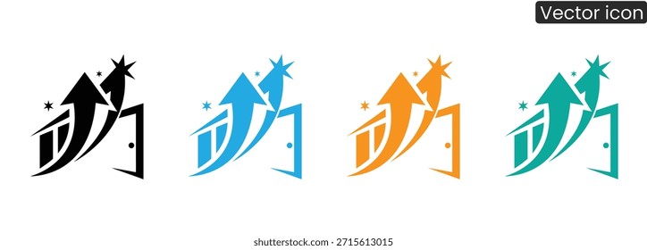 Un conjunto de iconos vectoriales modernos que representan el crecimiento y el éxito del negocio en cuatro colores