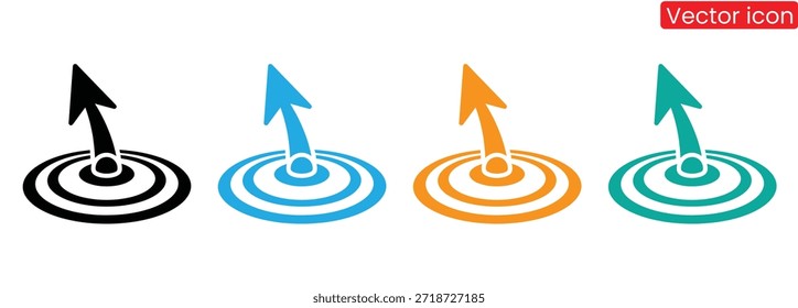 Conjunto de iconos vectoriales modernos con flechas de colores que se elevan desde círculos concéntricos, que simbolizan el crecimiento y el éxito en los negocios y las finanzas