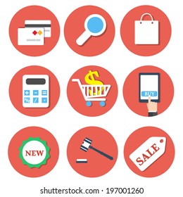  Set of modern vector icons and symbols on business. E-commerce flat icons