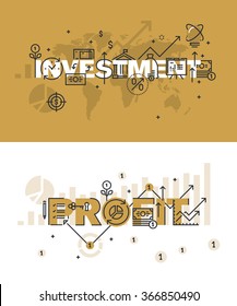 Set of modern vector illustration concepts of words investment and profit. Thin line flat design banners for website and mobile website, easy to use and highly customizable.