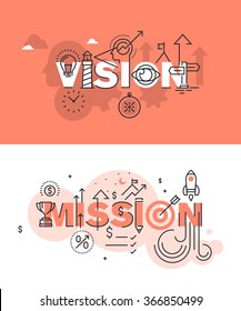 Set of modern vector illustration concepts of words vision and mission. Thin line flat design banners for website and mobile website, easy to use and highly customizable.