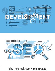 Set of modern vector illustration concepts of words development and SEO. Thin line flat design banners for website and mobile website, easy to use and highly customizable.