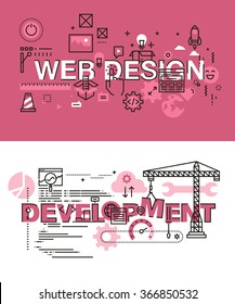 Set of modern vector illustration concepts of words web design and development. Thin line flat design banners for website and mobile website, easy to use and highly customizable.