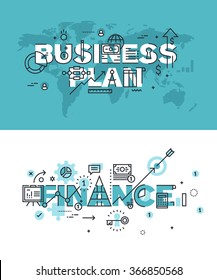 Set of modern vector illustration concepts of words business plan and finance. Thin line flat design banners for website and mobile website, easy to use and highly customizable.