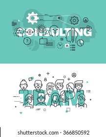 Set of modern vector illustration concepts of words consulting and team. Thin line flat design banners for website and mobile website, easy to use and highly customizable.