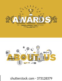 Set of modern vector illustration concepts of words awards and about us. Thin line flat design banners for website and mobile website, easy to use and highly customizable.