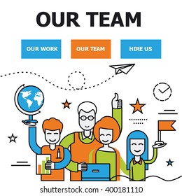 Set of modern vector illustration concepts of words team and contact. Thin line flat design banners for website and mobile website, easy to use and highly customizable.