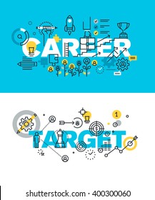 Set of modern vector illustration concepts of words career and target. Thin line flat design banners for website and mobile website, easy to use and highly customizable.