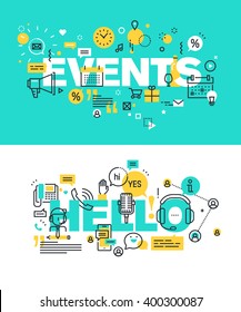 Set of modern vector illustration concepts of words events and hello. Thin line flat design banners for website and mobile website, easy to use and highly customizable.