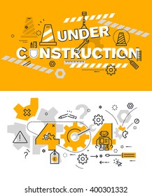 Set of modern vector illustration concepts of terms under construction and 404 . Thin line flat design background and banners for website and mobile website, easy to use and highly customizable.