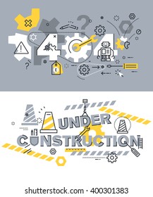 Set of modern vector illustration concepts of terms 404 and under construction. Thin line flat design background and banners for website and mobile website, easy to use and highly customizable.