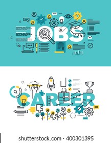 Set of modern vector illustration concepts of words jobs and career. Thin line flat design banners for website and mobile website, easy to use and highly customizable.