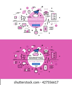 Set of modern vector illustration concepts of marketing. Line flat design hero banners for websites and apps with call to action button, ready to use