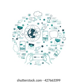 Set of modern vector illustration concepts of words digital marketing. Thin line flat design banners for website and mobile website, easy to use and highly customizable.