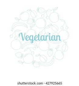 Set of modern vector illustration concepts of words vegetarian. Summer fruits, healthy natural food. Thin line flat design banners for website and mobile website, easy to use and highly customizable.
