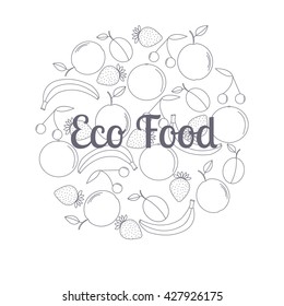 Set of modern vector illustration concepts of words eco food. Summer fruits, healthy natural food. Thin line flat design banners for website and mobile website, easy to use and highly customizable.