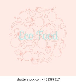 Set of modern vector illustration concepts of words eco food. Summer fruits, healthy natural food. Thin line flat design banners for website and mobile website, easy to use and highly customizable.