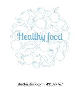 Set of modern vector illustration concepts of words healthy food. Summer fruits, healthy natural food. Thin line flat design banners for website and mobile website, easy to use and highly customizable