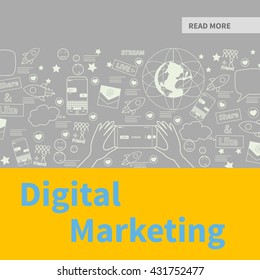 Set of modern vector illustration concepts of words digital marketing. Thin line flat design banners for website and mobile website, easy to use and highly customizable.