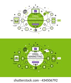 Set of modern vector illustration concepts of viral marketing. Line flat design hero banners for websites and apps with call to action button, ready to use