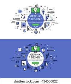 Set of modern vector illustration concepts of graphic design. Line flat design hero banners for websites and apps with call to action button, ready to use