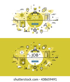 Set of modern vector illustration concepts of having a job. Line flat design hero banners for websites and apps with call to action button, ready to use 