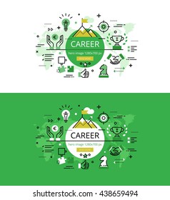 Set Of Modern Vector Illustration Concepts Of Making A Career. Line Flat Design Hero Banners For Websites And Apps With Call To Action Button, Ready To Use